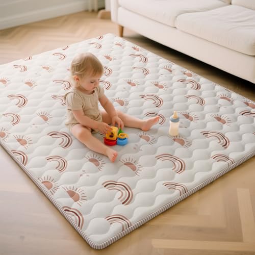 Image of Tivellary Soft & Extra Thick Baby Play Mat for Floor, 71x59 Playpen Mat – Foldable & Washable Baby Crawling Mat, Play Mat for Babies and Toddlers