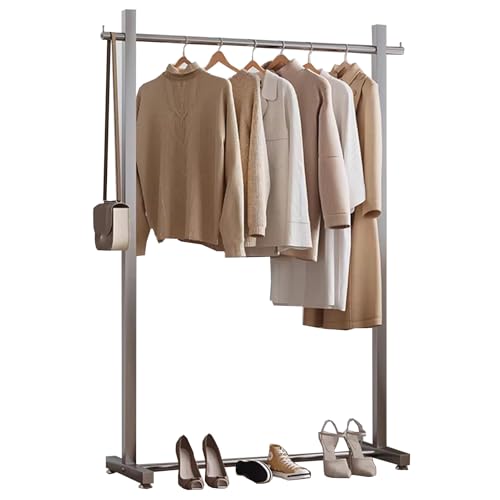 Percheros burro Estante De Ropa Con 2 Ganchos, Perchero Resistente Para Colgar Ropa, Barra Para Ropa De Acero Inoxidable Plateado, Perchero De Gran Capacidad Para Dormitorio Y Lavad(Size:150X40X155CM)