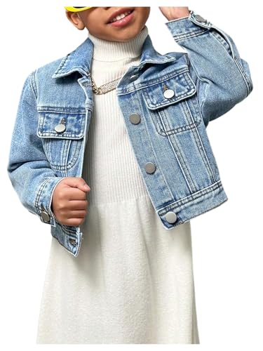 Girl's Cropped Denim Jacket Button Down Long Sleeve Jean Jackets Coat