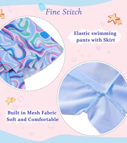Image of Girls Long Sleeve Rashguard Half Zip Swimsuits UPF 50+ Two Piece Swim Sets with Hairband 5-12Y | Two Piece Swim Sets with Hairband