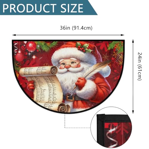 Image of cfpolar Christmas Santa Claus Holly Half Round Door Mat Outdoor Entrance Large 24 inchx36 inch Half Circle Welcome Entrance Way Mat Semi Circular Front Door Mat Area Rug for Garage, Patio, High Traffic Areas