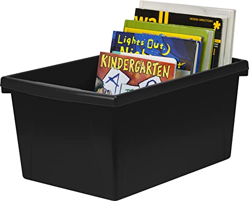 Image of Storex 5.5 Gallon Storage Bin - Plastic Classroom Organizer for Books and Supplies, Black, 6-Pack (61429C06C)