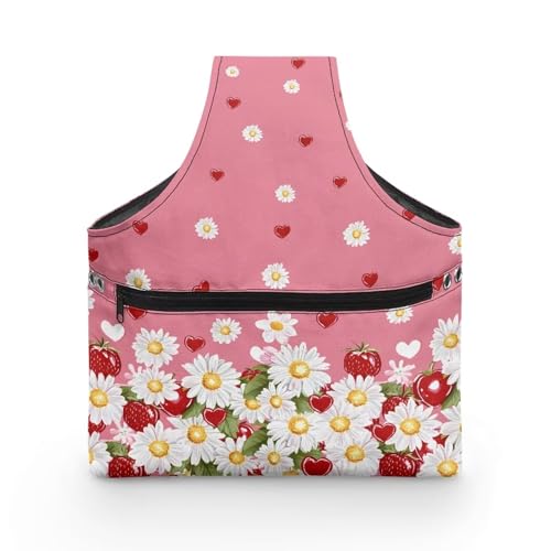 Image of KUIFORTI Daisy Knitting Yarn Bag Floral Yarn Bags for Crocheting on The Go Crochet Storage Bag for Women Girls at Home Travel Yarn Tote for Knitting Needles Floral Print Home Gifts