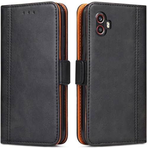 Handyhülle für Samsung Galaxy Xcover 6 Pro, Leder Handytasche Kartenfach Klappständer Magnetisch Lederhülle für Samsung Galaxy Xcover 6 Pro Hülle, Schwarz