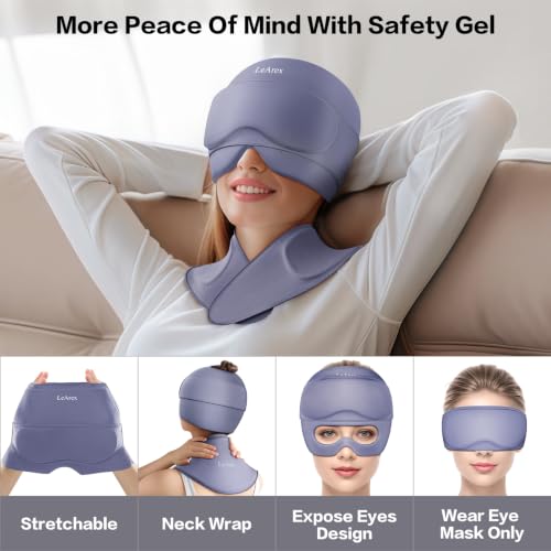 Image of 3 in 1 Migraine Relief Cap Neck Ice Pack Wrap Gel and Ice Eye Masks, Detachable Ice Caps with Eyes Masks, Hot and Cold Therapy for Relief of Headaches, Stiff Neck and Eye Fatigue (Light Grey)