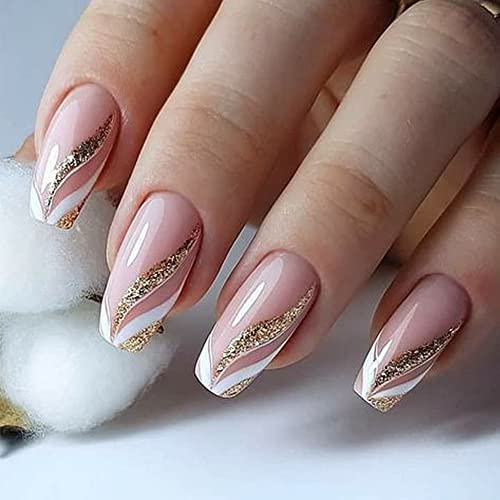 3D Glitter French Lines Nail Stickers For Nail Art Wavy Line Nail Art Stickers Swirl Lines Nail Decals French Nail Sticker White Gold Geometric Strip Curve Nails Stickers Nail Decor Stickers For Nails #TOP7