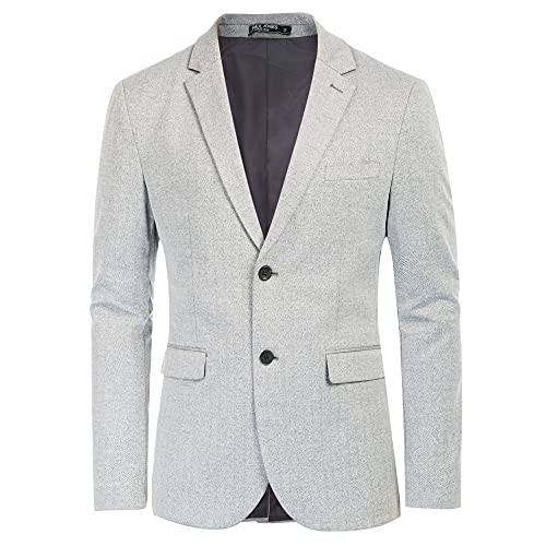 Men s Slim Fit Stretch Knit Blazer Suit Jacket Lightweight Herringbone Sport Coat Light Grey XXL