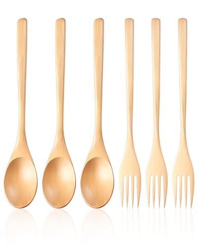 6Pcs Natural Color Wooden Spoons For Eating,Reusable Camping Eating Utensil