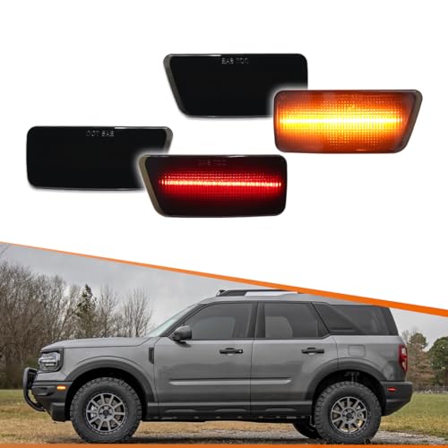 ADIIL 4PCS Smoked Lens Front&Rear Bumper Side Marker Lights For 2021-2024 Ford Bronco Sportï¼ˆAmber&Red Llightsï¼‰