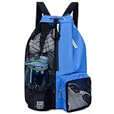 WANDF Mesh-Rucksack mit Kordelzug Turnbeutel Sportbeutel Gym Bag Mit Reißverschluß und Nasstasche für Schwimmen, Fitnessstudio und Trainingsausrüstung (Marineblau)