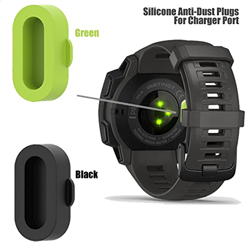 (3+2+1) For Garmin Instinct And Instinct Solar Smartwatch (3Pack) Tempered Glass Screen Protectors + (2Pcs) Charger Port Anti-Dust Plugs + (1Pcs) Protective Tpu Case Cover #TOP3