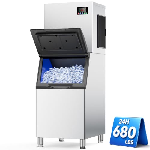 Commercial Ice Maker Machine 680LBS/24H with 560LBS Storage Bin