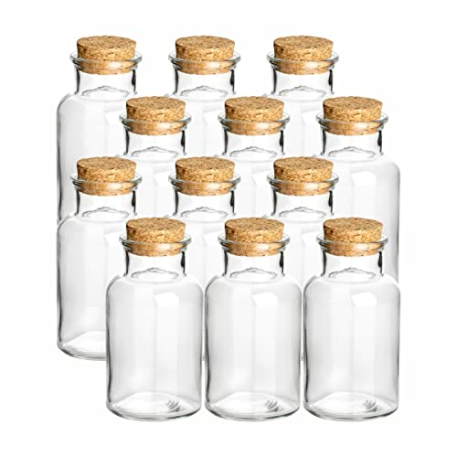 gouveo lot de 12 pots à épices 250 ml ronds avec bouchon - petits pots en liège avec bouchon liège - pots vides de conservation pour herbes, épices - petit pot rond en verre