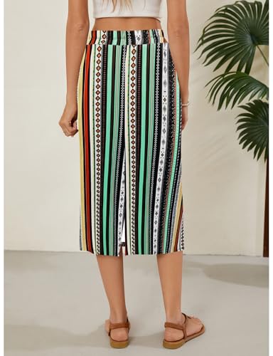 Image of Naggoo Midi Skirts for Women Summer Elastic High Waisted Basic Straight Skirt with Slit