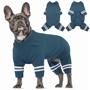 DENTRUN Small Dog Pajamas Puppy Onesie, Dog Recovery Suit Male Female Puppy Post Suit After Surgery, Small Dog Cotton Silk Apparel Dog Lightweight Long Sleeve Pjs Clothes Pants Cat Outfit, L