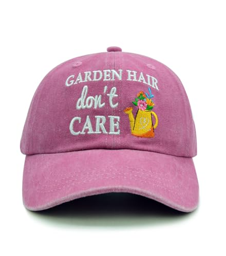 Wodeal Garden Hair Don’t Care Hats for Women Mom, Gardening Hat, Adjustable Washed Cotton Embroidered Gardening Baseball Cap, Pink, One Size
