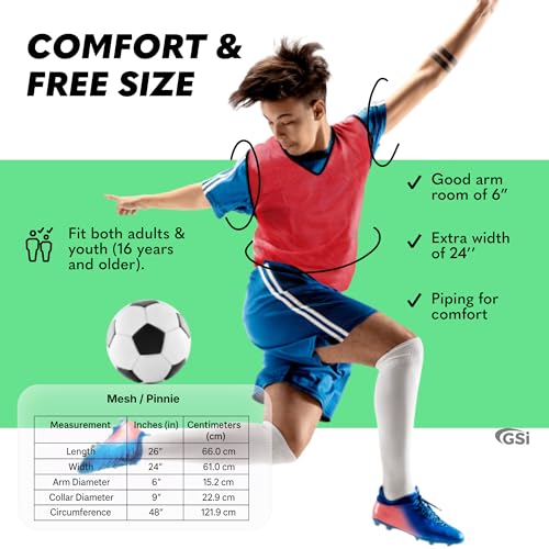 Image of GSi Sports Pinnies - Packs of 6 or 12 - Free Size - Mesh Training Vests for Soccer, Basketball - 6 Color Options