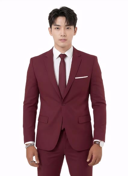 humjoli Men's Maroon Slim Fit Blazer, Single Button Formal Coat-picture-34