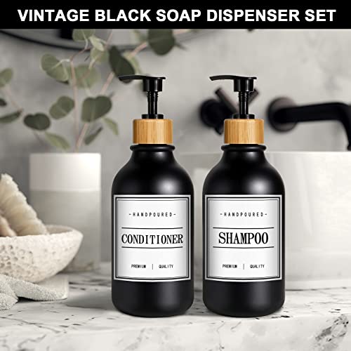 Mierting Black Soap Dispenser, 2 Pack Plastic Soap Dispenser With Bamboo Pump, 16 Oz Hand And Dish Soap Dispenser Set , Farmhouse Soap Dispenser For Kitchen & Bathroom #TOP6