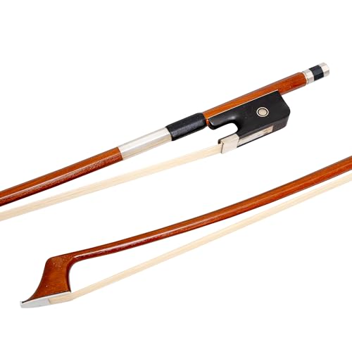 French Style Double Bass Bow (3/4 Size) Upright Bass Bow with Ebony Frog | Octagonal Silver Mount | Well Balanced | Light Weight | Mongolian Horse Hair - MI&VI DB-510