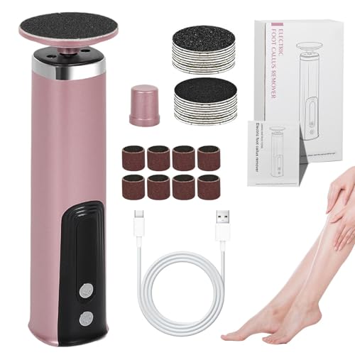 Removedor de callos de pies para talones lisos, herramienta de limpieza de piel muerta 2 en 1, lima eléctrica de pies con discos de papel de lija y cabezales de molienda para mujeres y hombres