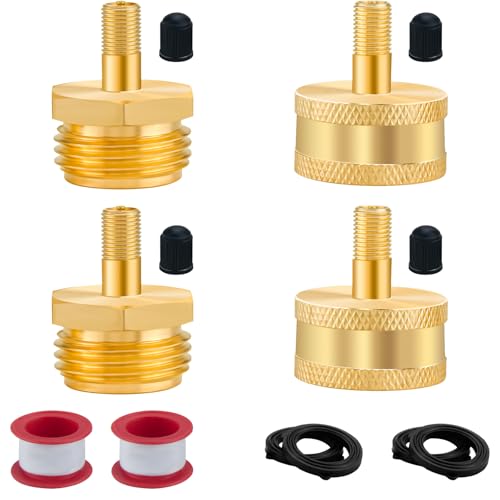 Image of Jingzan 4Pcs RV Blow Out Antifreeze Adapter, Brass Schrader Valve to 3 /4 GHT Fitting, Water Line Blow Out Plug with Tire Inflation Winterization Valve for Camper Travel Trailer (4 Pcs Adapters)