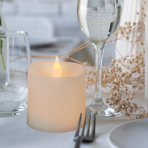 Image of 3x3 Flickering Flameless Candles Set of 1,3 inch Real Wax LED 600 Hours Battery Candles with Timer Remote,Control for Wedding Party Indoor,Ivory
