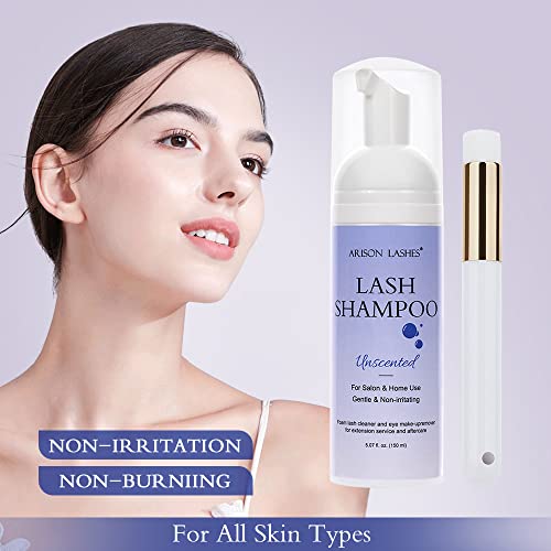 Lash Shampoo For Lash Extensions 150Ml Eyelash Extension Cleanser Natural Lash Extension Shampoo Arison Safety Gentle Eyelid Foaming Cleanser Makeup Remover, For Home And Salon Use, Deep Cleansing & Nourishing Unscented #TOP6