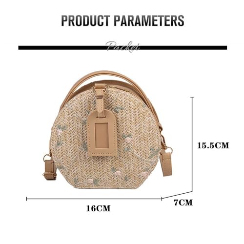 Crossbody Handbag Summer Small Round Straw White2