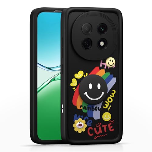 Image of Pikkme Back Cover for Oppo F29 5G | Soft Silicone| Cute Rainbow Smile & 3D Cartoon Flower Design | Shockproof Raised Camera Protection Bumper Case (Black)