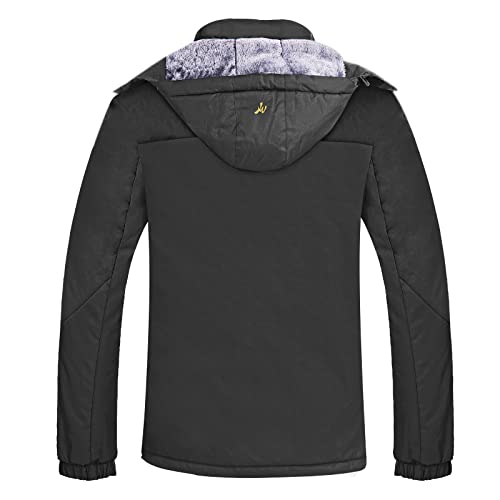 R RUNVEL Womens Waterproof Coat Winter Warm Fleece Ski Jacket with Hood Windproof Camping Hiking Coat Outdoor Mountain Walking Skiing Jackets and Coats Black UK 16 - Image 2