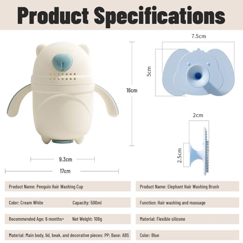 LdawyDE Haare Waschen Kinderschutz, Haarwaschbecher Baby von Bär Design, Baby Badespülbecher, Haarwaschhilfe Kinder mit Kopfhautbürste für Kinder zum Haarewaschen und Baden