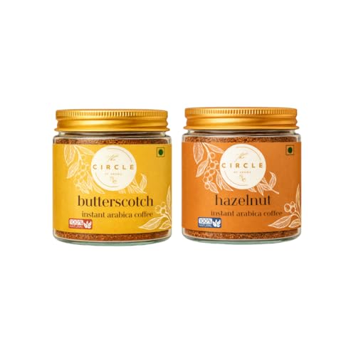 Image of The Circle Of Aroma Signature Instant Coffee|100% Arabica|Rich Aroma|No Added Sugar|Combo Of 2|Butterscotch & Hazelnut|50g(25 Cups) Each Flavour|Enjoy Hot /Cold