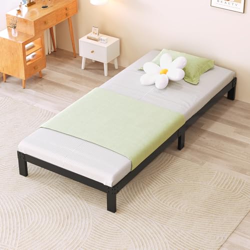 DUMMUP 4 Inch Twin Bed Frame Heavy Duty Low Profile Metal Platform No Box Spring Needed with Steel Slat Support Easy Assembly Noise-Free (4 inch Twin)