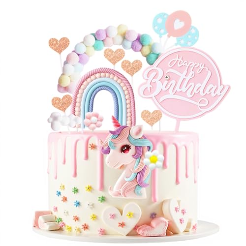 AOTWAN Einho rn Tortendeko Geburtstag Tortendeko Einho rn Mädchen Ein horn Kuchen Topper Set Kuchen Deko für Kinder Mädchen