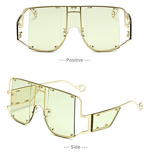 LASPOR Oversized Square Sunglasses for Women Men Big Frame Shades Rimless Glasses Fashion Vintage Metal Rivet Shield UV4003