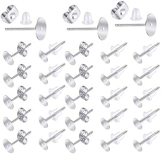 600PCS 5MM Stainless Steel Earrings Posts And Backs Hypoallergenic Earrings Flat Back Blank Earring Studs Earring Making Findings With Earring Backs And Rubber Stoppers for DIY Jewellery Making Kit