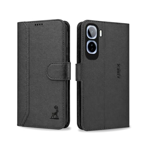 Image of AIBEX Compatible for Vivo T5 Pro 5G Flip Cover Leather Finish | Inside TPU with Card Pockets | Wallet Stand | Complete Protection Flip Case Black