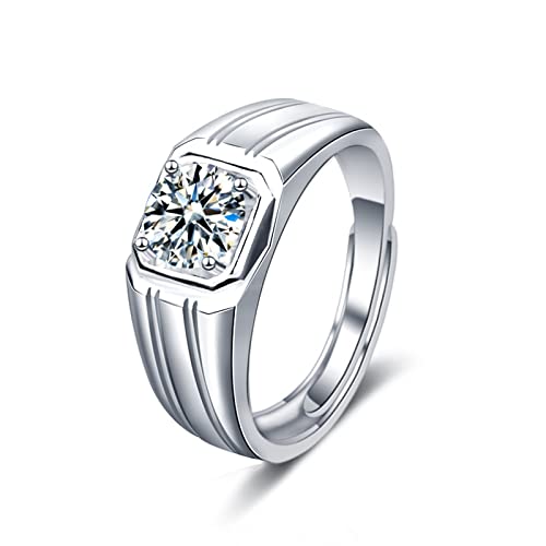 Bague Mariage Argent 925 Massif Ajustable et Somptueuse Moissanite de 1 Carat Homme
