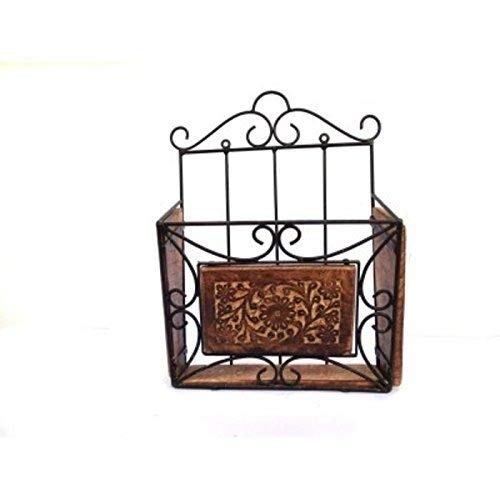 A S Handicrafts Magazine Newspaper Stand,Holder Rack,for Home and Office Utility,Made of Wrought Iron and Wooden,Handcrafted (Black and Brown)-image-5