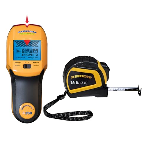 Zircon MultiScanner A250 All-in-One Stud Finder & Wall Scanner with Bonus Tape Measure — Metal Detector + Live AC Wire Scanner with ACT, SpotLite Pointer & 4 Scan Modes