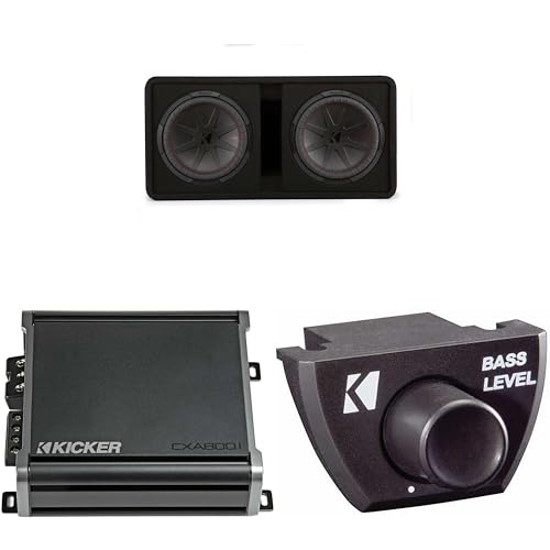 Kicker Comp R 12 Inch Dual Subwoofer in Vented Enclosure Package with 46CXA8001 Amplifier & Bass Knob