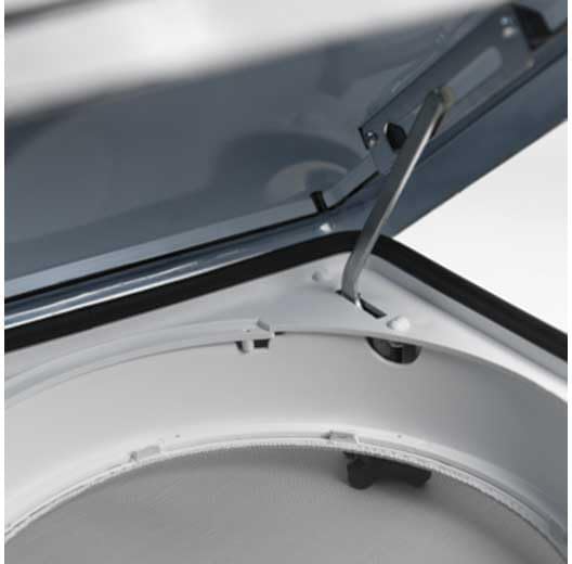 Close-up view of the Fan-Tastic Vent dome hinge mechanism.
