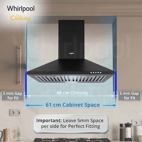 Image of Whirlpool 60cm 900 m3 /hr Baffle Filter Kitchen Chimney with 5 Years WARR on Motor | CLASSIC PLUS BF 60 BK HOOD | Black | 3 Speed Push Button Control