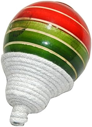 Wooden Spinning Lattoo with Thread (Multicolor)