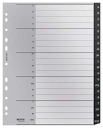 Leitz Intercalaires, 20 Onglets A-Z, A4, Extra-Large, Plastique 90% Recyclé, Écologique, Qualité Premium, Recycle, Noir, 12190000