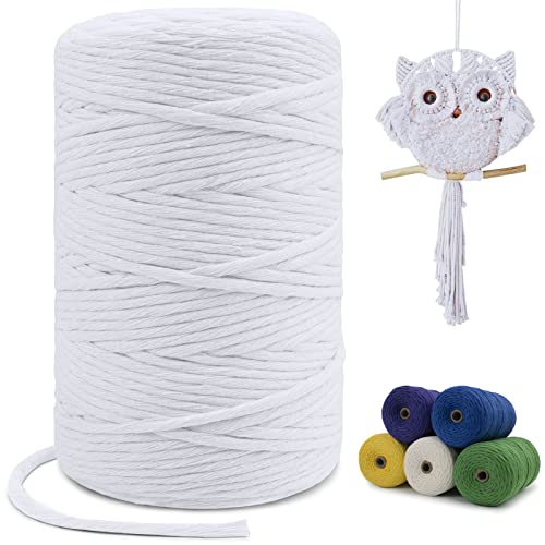 LEREATI Macrame Cord 3mm x 200m, Single Strand Thick Macrame Rope Yarn Natural Cotton Cord