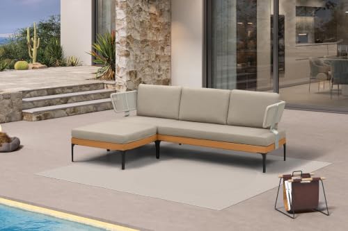 Image of PURPLE LEAF Patio Furniture Set Outdoor Sectional Sofa with Fade-Resistant Cushions Wicker L-Shaped 4 Pieces Aluminum Conversation Sets with Ottoman for Balcony Yard Garden Poolside, Taupe
