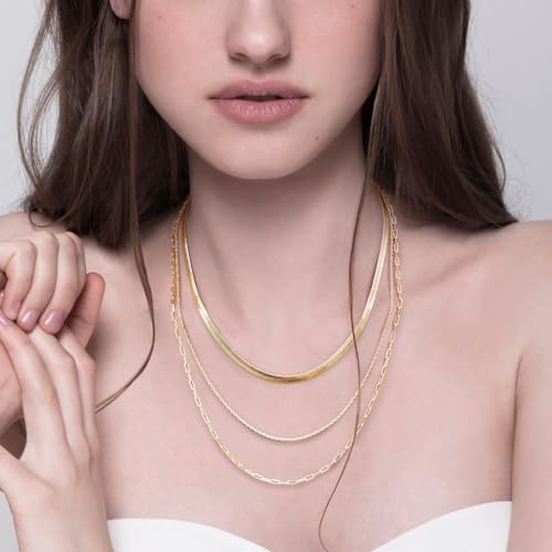 14K Gold Necklace for Women Non Tarnish 4mm Snake Chain for Women Herringbone Gold Necklace for Mens Necklaces Chain 16" - 26 "4