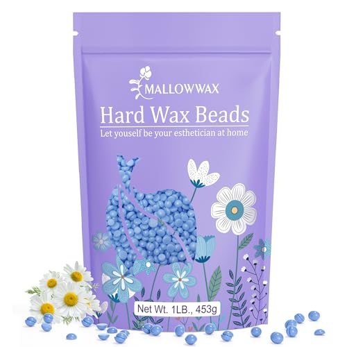 Image of Mallowwax Hard Wax Beads, 1lb Blue Stripless Wax For All Skin Types, Brazilian Wax Beads For Bikini Wax, Face, Eyebrows, Underarms, Legs, Full Body Hair Rmoval For Women and Men